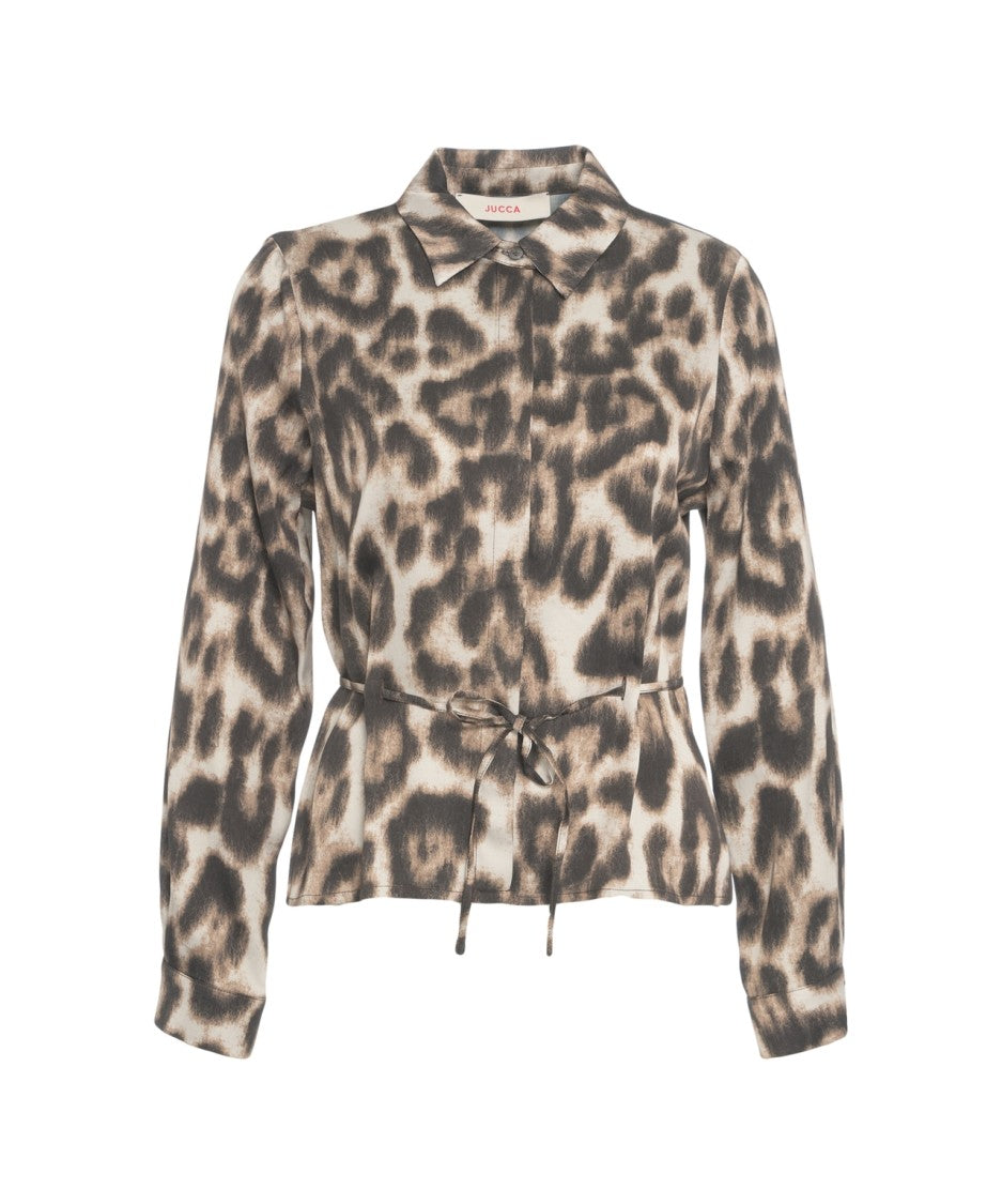 Jucca Animal Print Blouse With Integrated Waist Belt