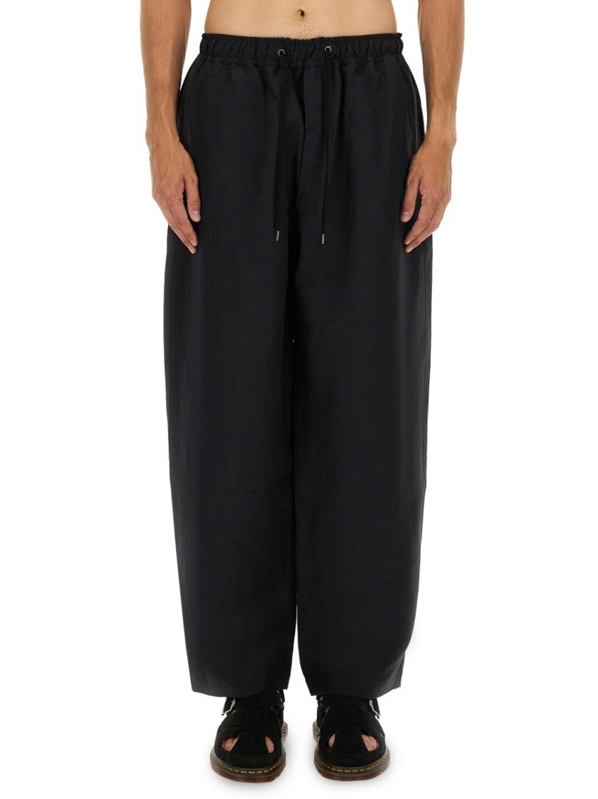 Studio Nicholson Relaxed Fit Black Pants With Elastic Waistband