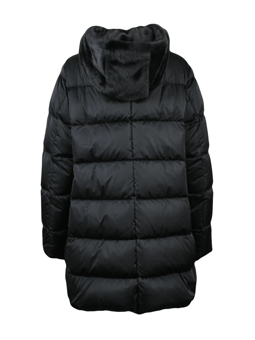 Herno Black Polyester Plush Hooded Down Jacket