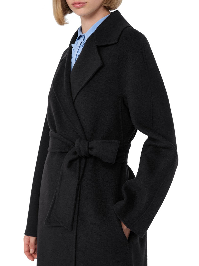 Max Mara Knee-Length Black Coat With Wrap Design