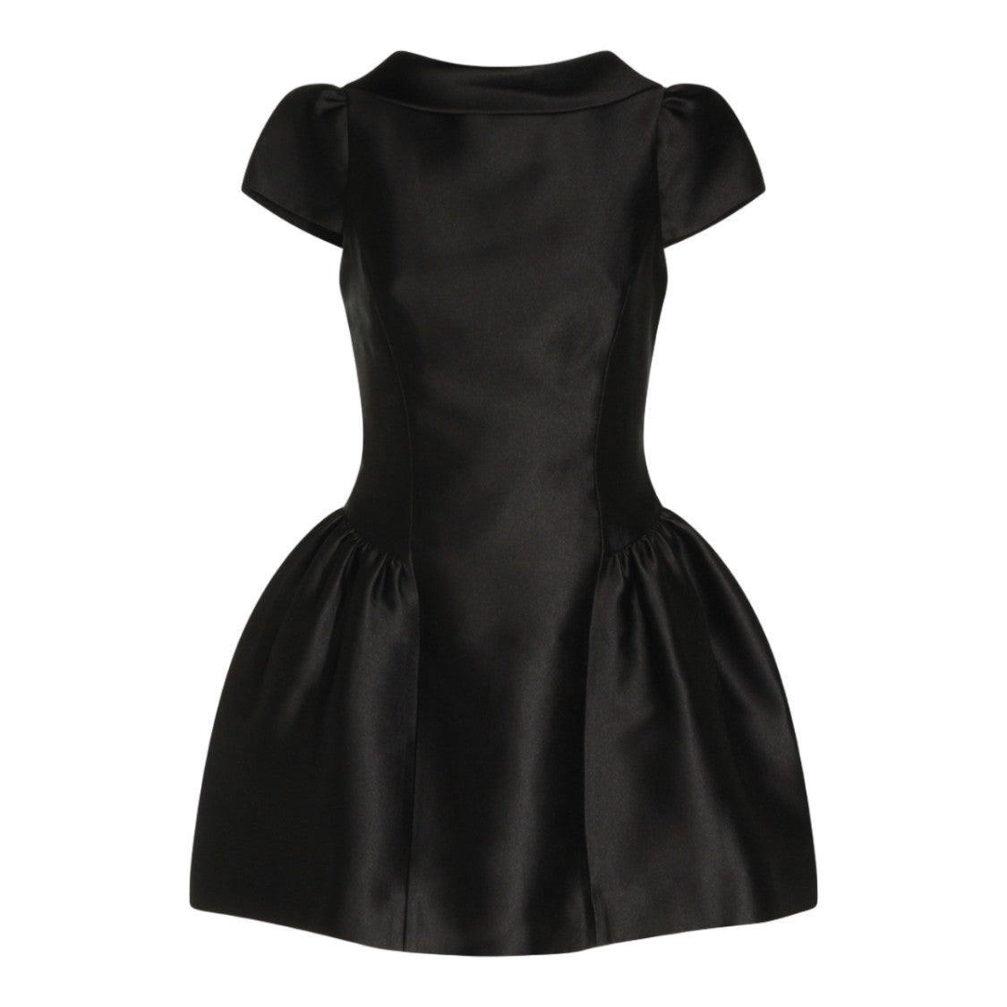 Self-Portrait Structured Black Dress With Puff Sleeves And Gathered Detailing