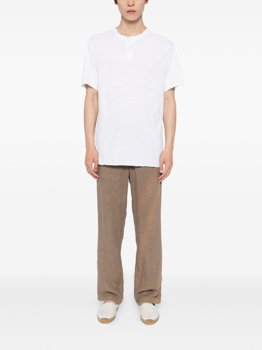 James Perse Henley Collar White T-Shirt With Raw Edges