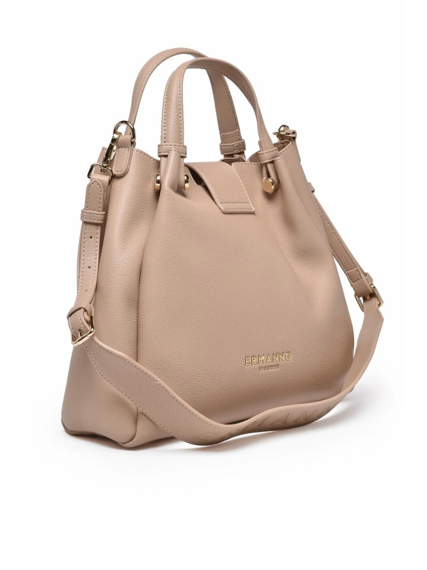 Ermanno Firenze Structured Vally Shoulder Bag With Embossed Logo And Gold-Tone Accents