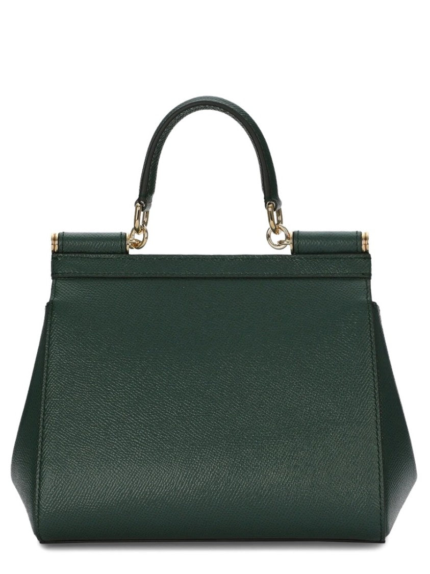 Dolce & Gabbana Textured Leather Medium Structured Handbag With Gold-Tone Accents