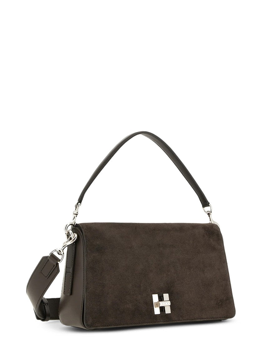 Hogan Rectangular Brown Suede And Calfskin Shoulder Bag