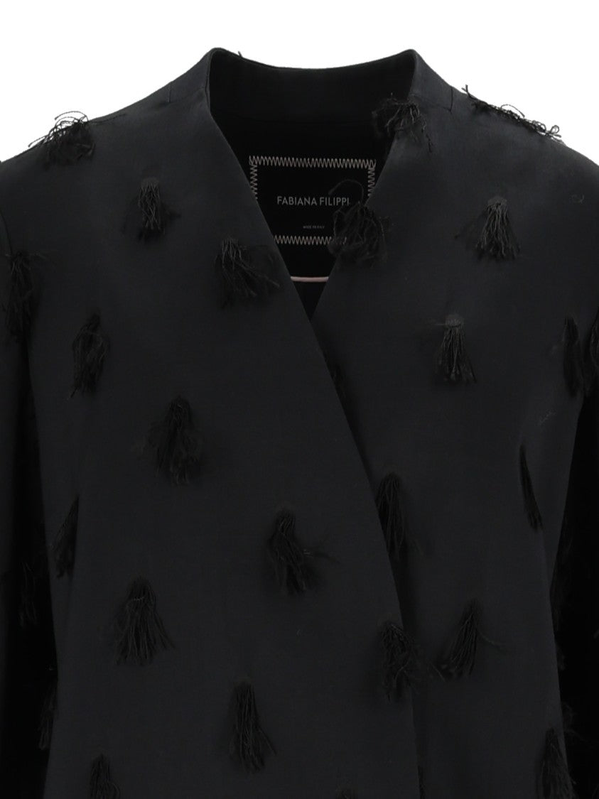 Fabiana Filippi Night Blue Collarless Textured Long Coat