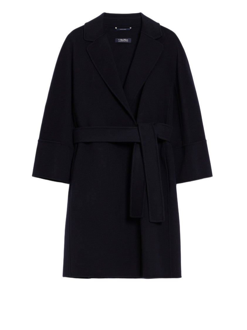 Max Mara Hand-Stitched Black Wool Short Coat With Belted Closure