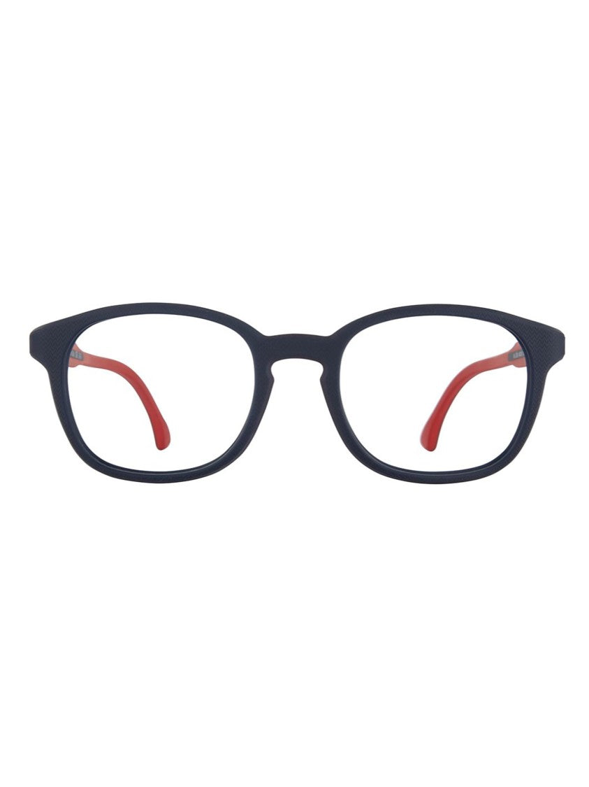 Lookkino Rectangular Black Eyeglasses With Vibrant Red Accents