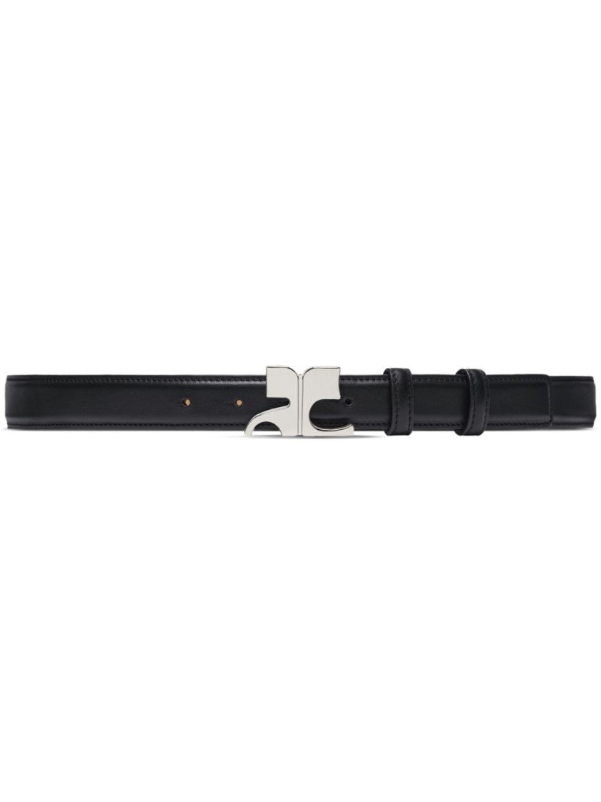 Courrèges Black Logo Buckle Punched Hole Belt