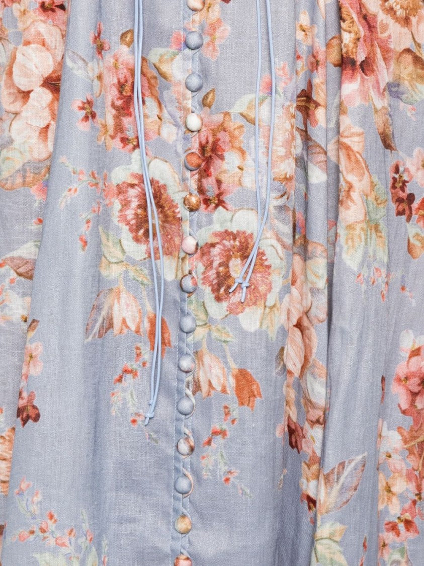 Zimmermann Floral-Print Midi Dress With Puffed Sleeves