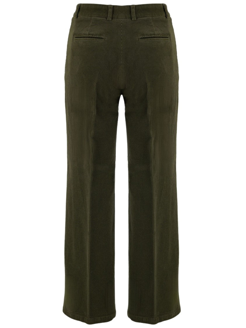 Ql2 Green Ribbed Stretch Cotton Velvet Straight-Leg Pants