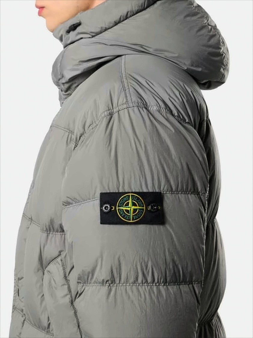Stone Island Quilted Hooded Down Jacket With Angular Flap Pockets