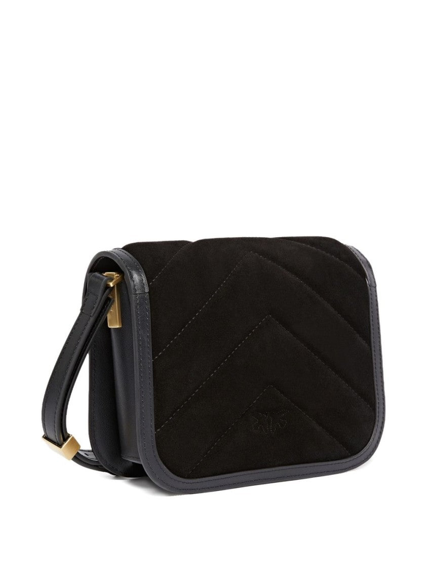 Pinko Quilted Black Leather Bag With Signature Gold-Tone Love Birds Buckle