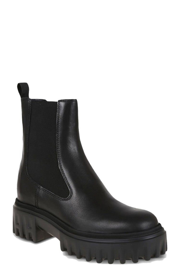 Hogan Black Elastic Side Gusset Lug Sole Leather Boots