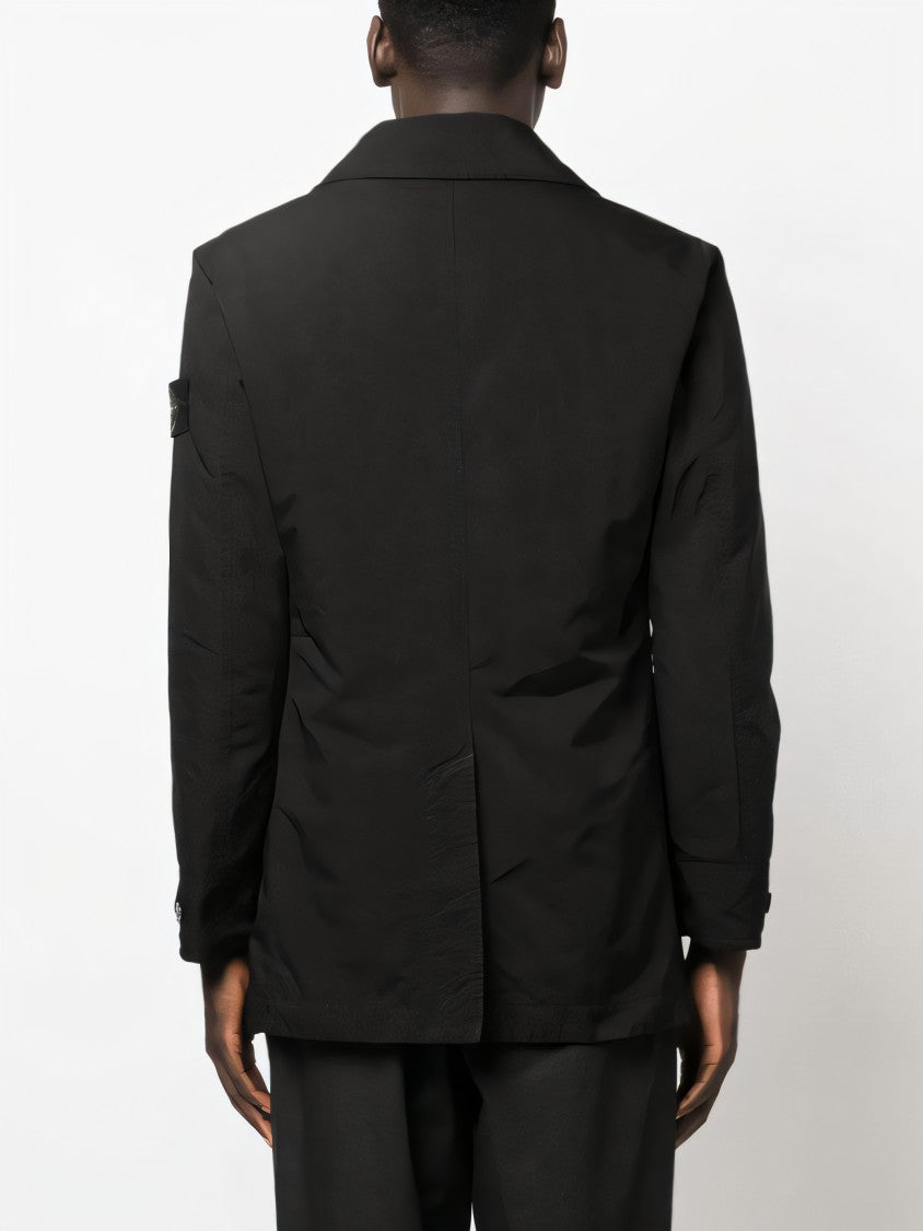 Stone Island Structured Black Coat With Button-Up Front