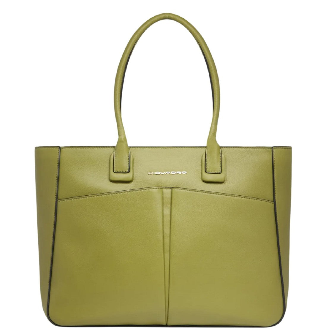 Piquadro Structured Green Leather Shoulder Bag