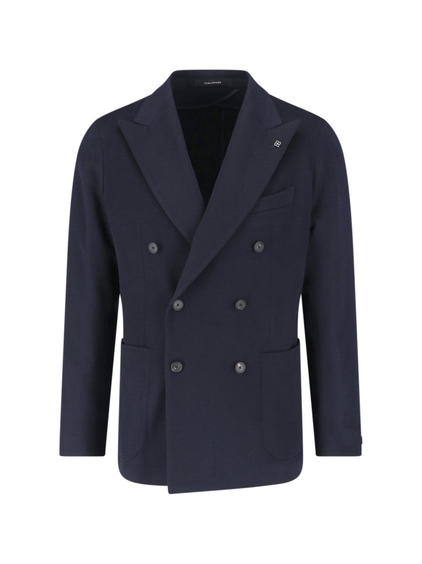 Tagliatore Navy Blue Double-Breasted Cashmere Blazer With Peak Lapel