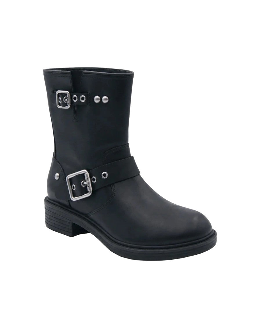 Ash Flamelily Mustang Black Rounded Toe Studded Leather Ankle Boots