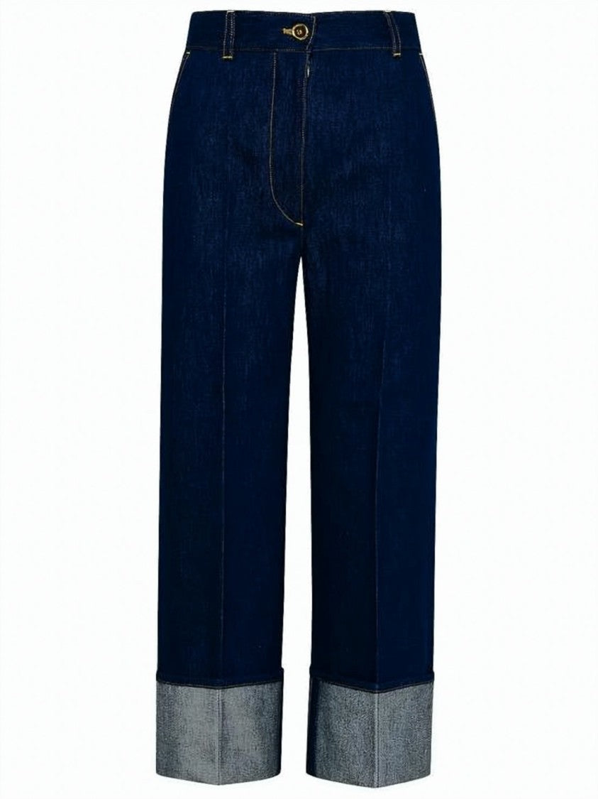 Patou Straight-Leg Denim Pants With Cuffed Hem