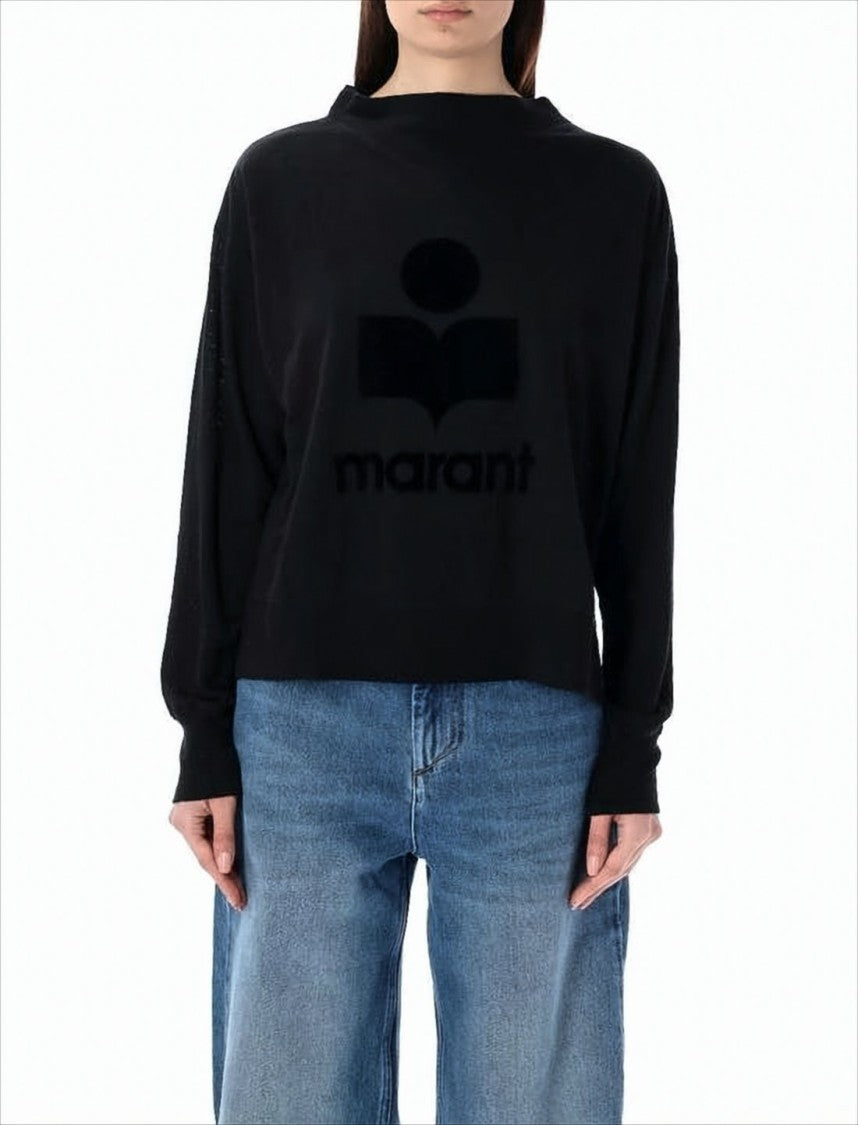 Isabel Marant Relaxed Fit Black Linen Long-Sleeve Top With Graphic Design