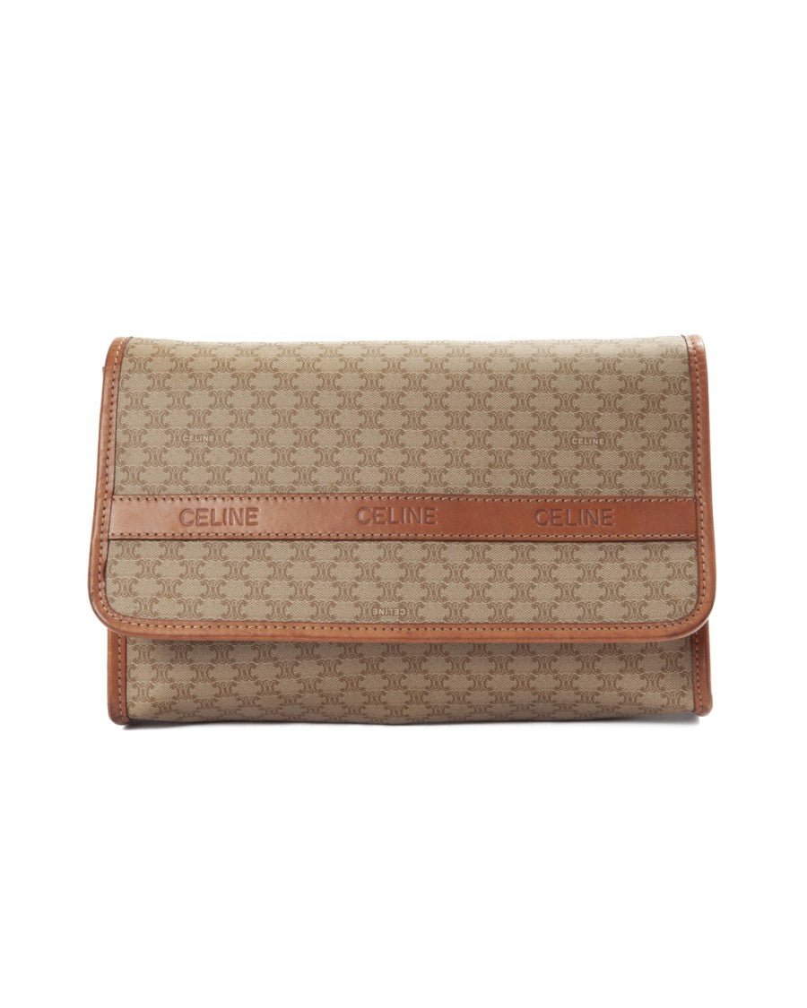 Celine Triomphe Vintage Clutch In Beige
