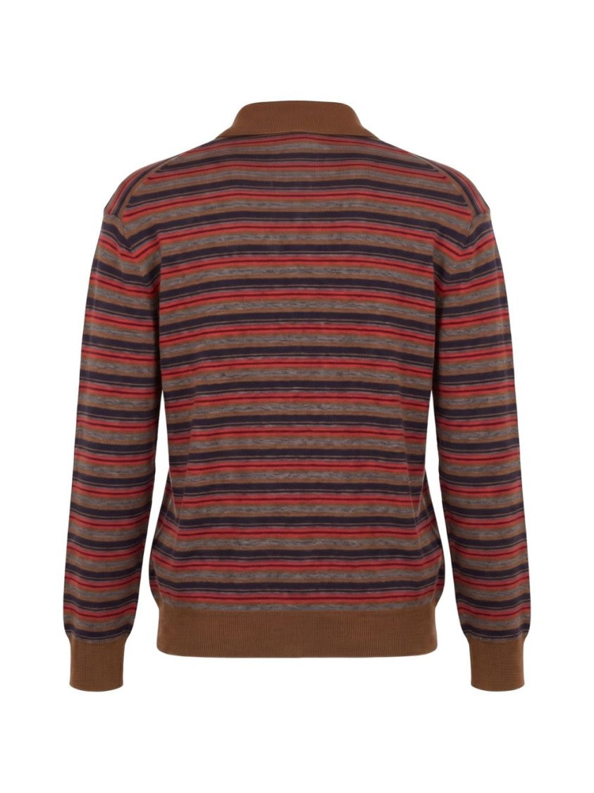 Prada Horizontal Striped Long-Sleeve Polo Shirt