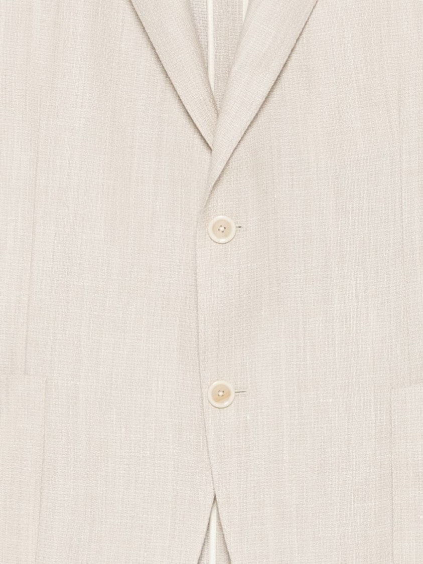 Lardini Beige Notched Lapel Jacket With Elegant Flower-Pin Detail