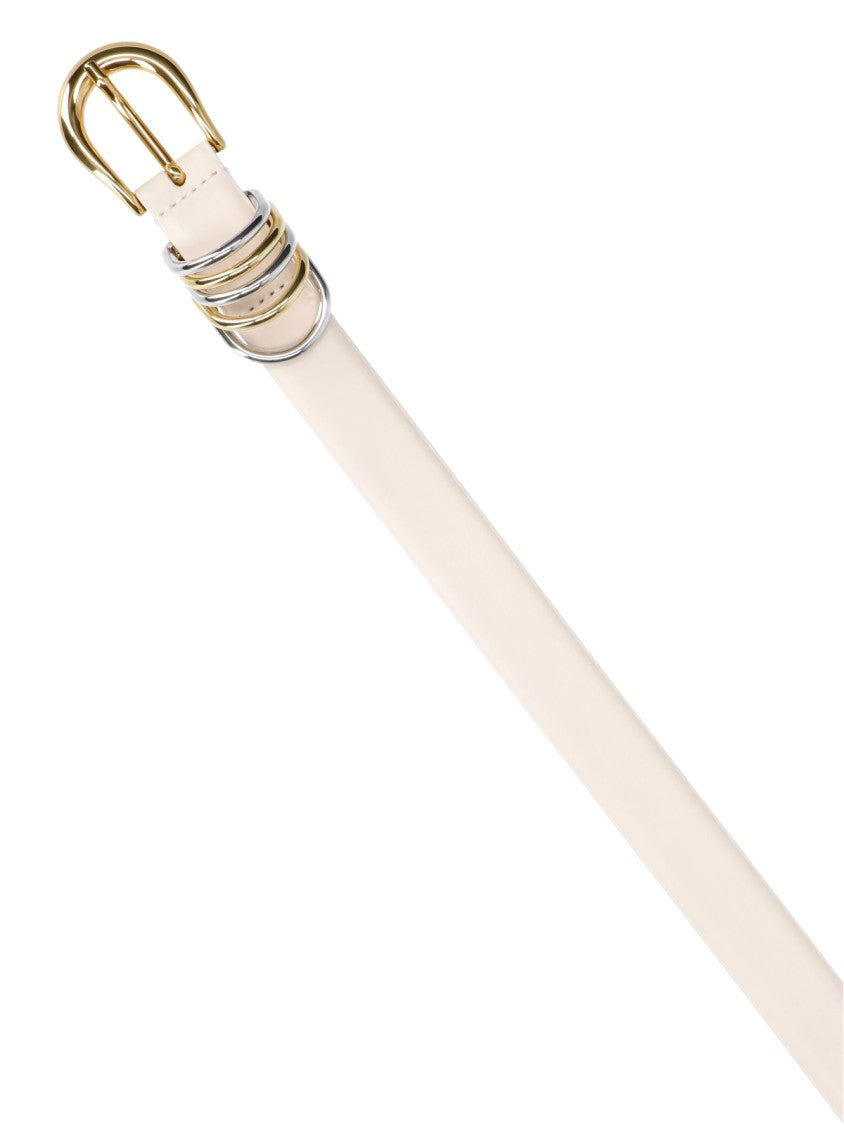 Dehanche White Hollyhock Polished Metal Leather Belt