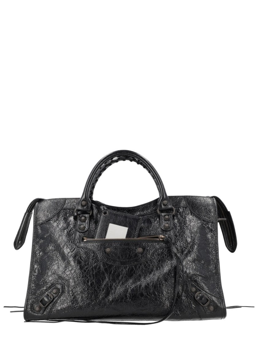 Balenciaga Medium Leather Handbag With Textured Glossy Finish