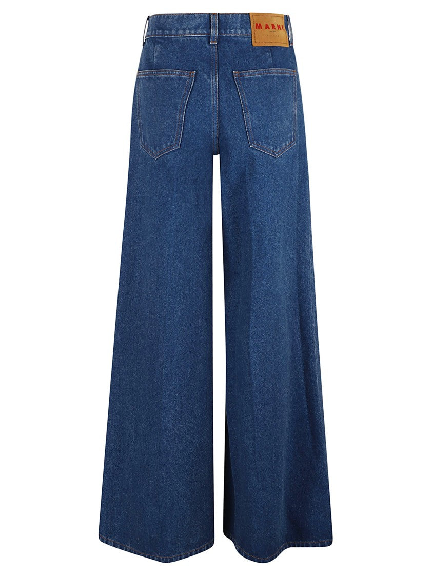 Marni High-Waisted Wide-Leg Jeans With Embroidered Logo