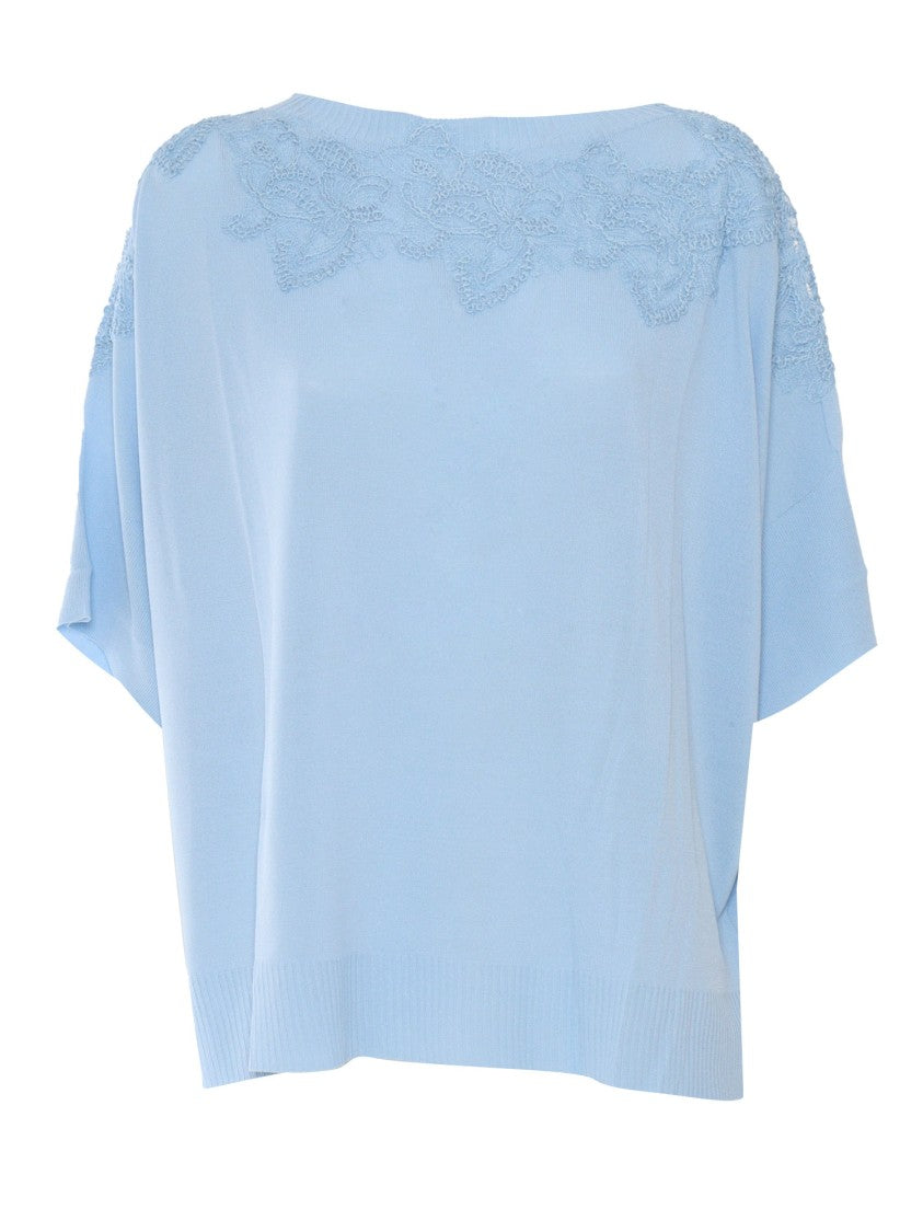 Ermanno Scervino Light Blue Shirt With Lace