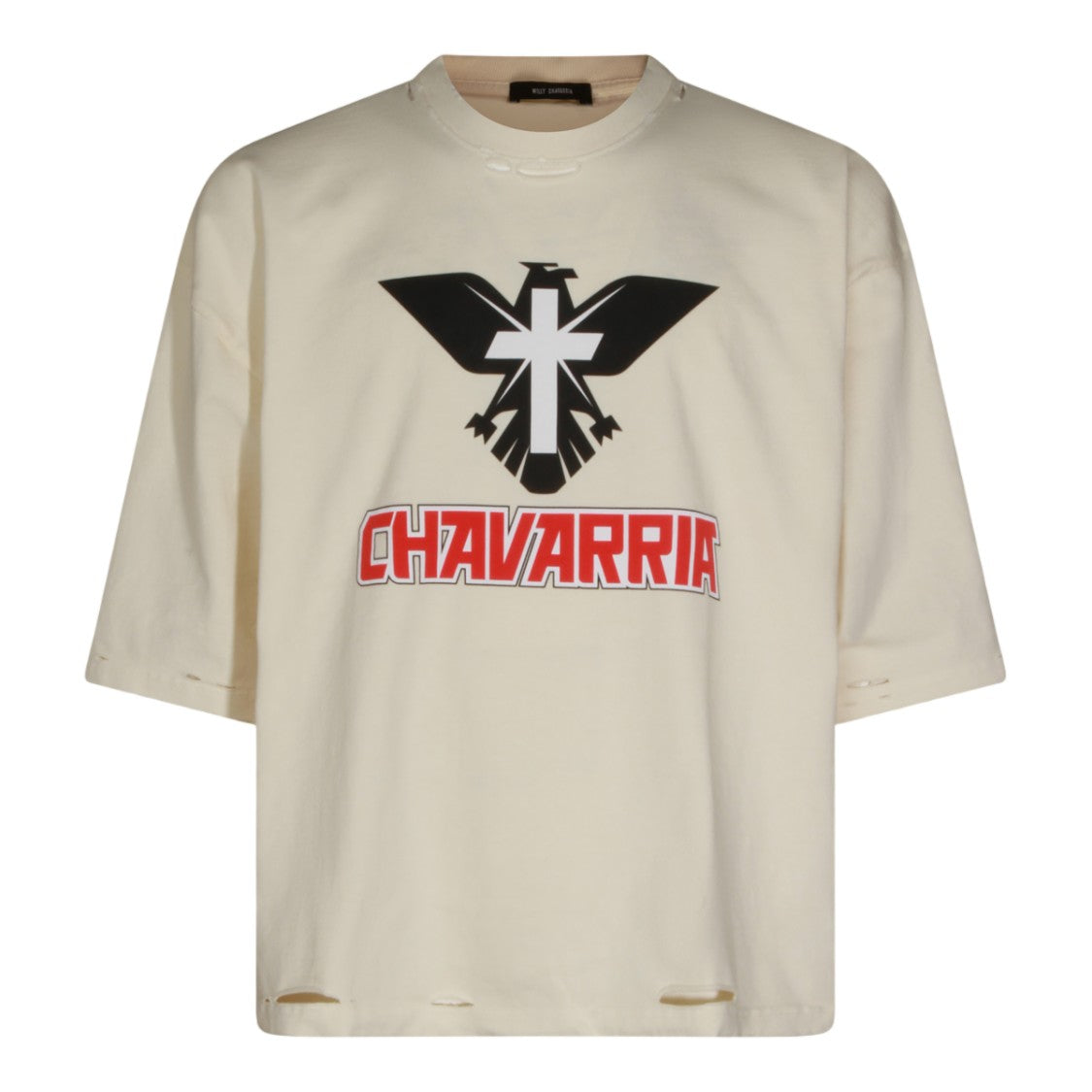 Willy Chavarria Distressed Oversized T-Shirt With Graphic Eagle Design