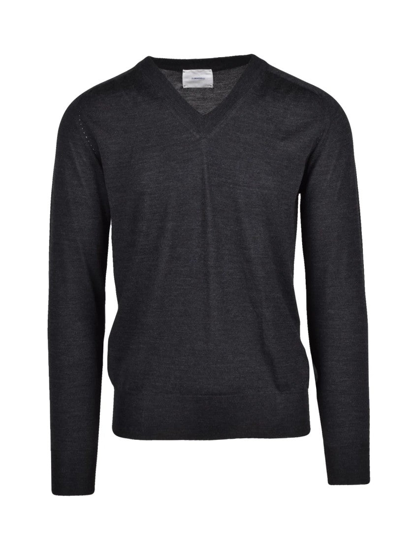 Fumagalli V-Neck Merino Wool Sweater With Ribbed Detailing