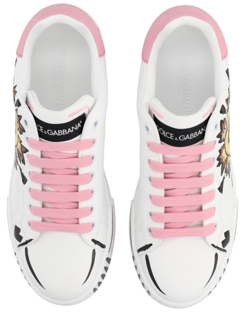 Dolce & Gabbana White Portofino Initials Heart Leather Sneakers