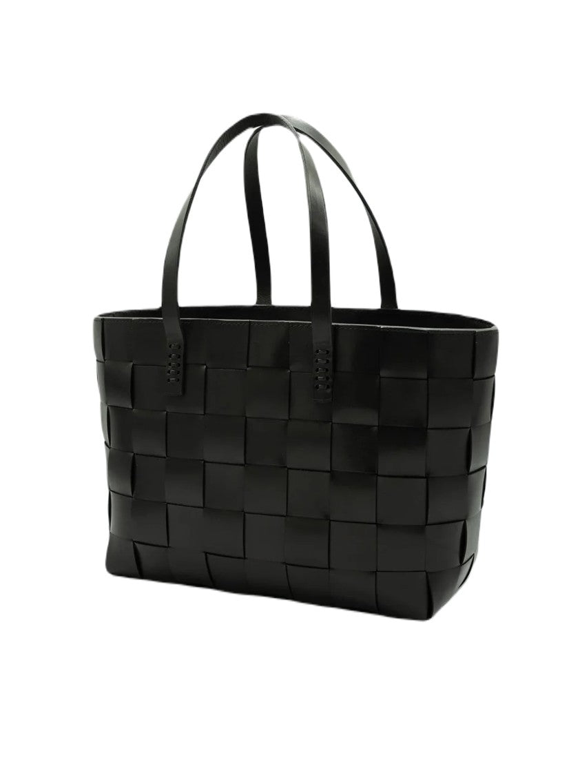 Dragon Diffusion Handwoven Black Cow Leather Tote Bag With Rectangular Structure
