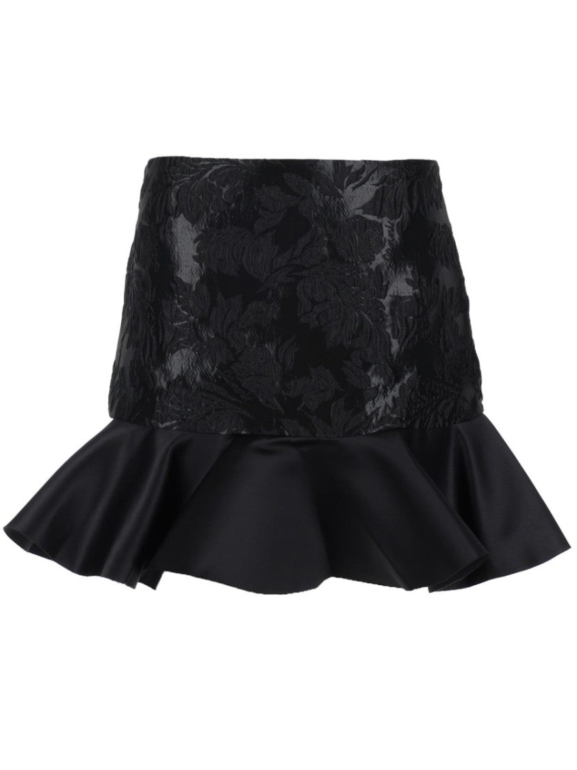 Ganni Black Floral Jacquard Satin Mini Skirt