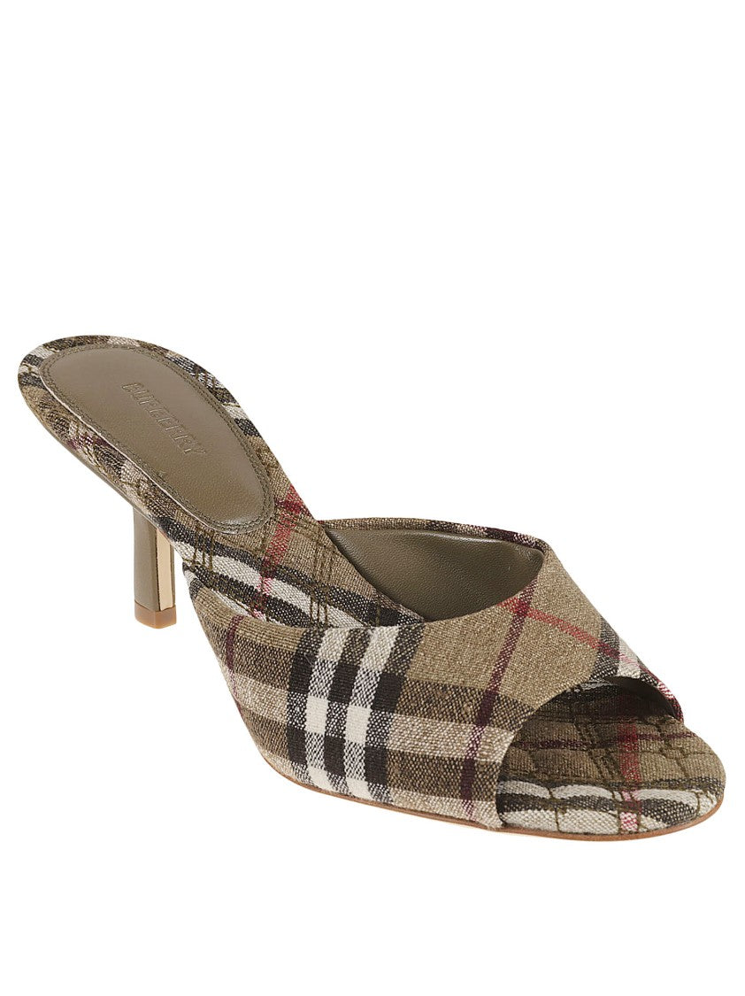 Burberry Open-Toe Plaid Pumps With Slender Heel