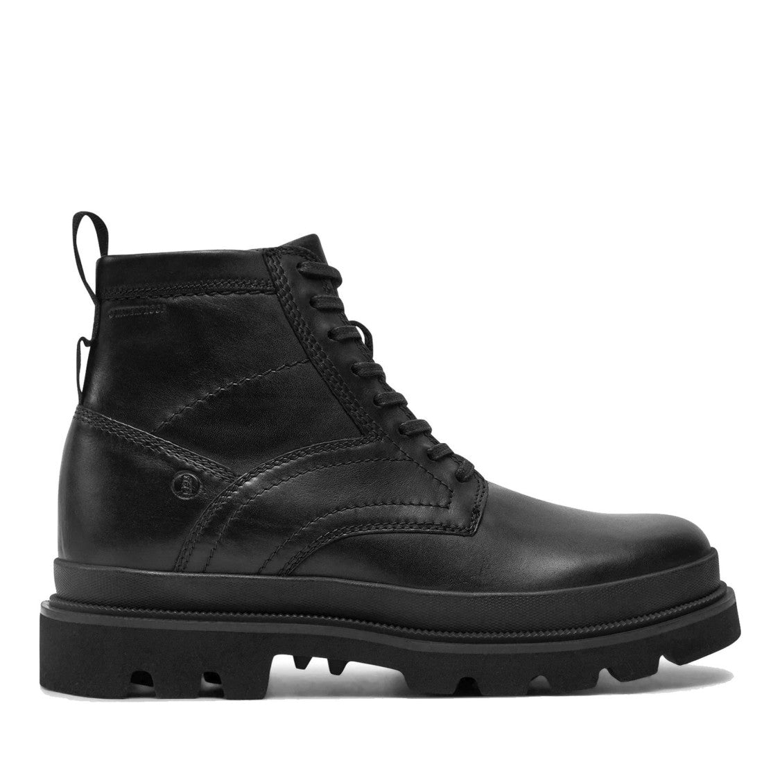Clarks Badell Black Smooth Leather Lace-Up Zipper Boots
