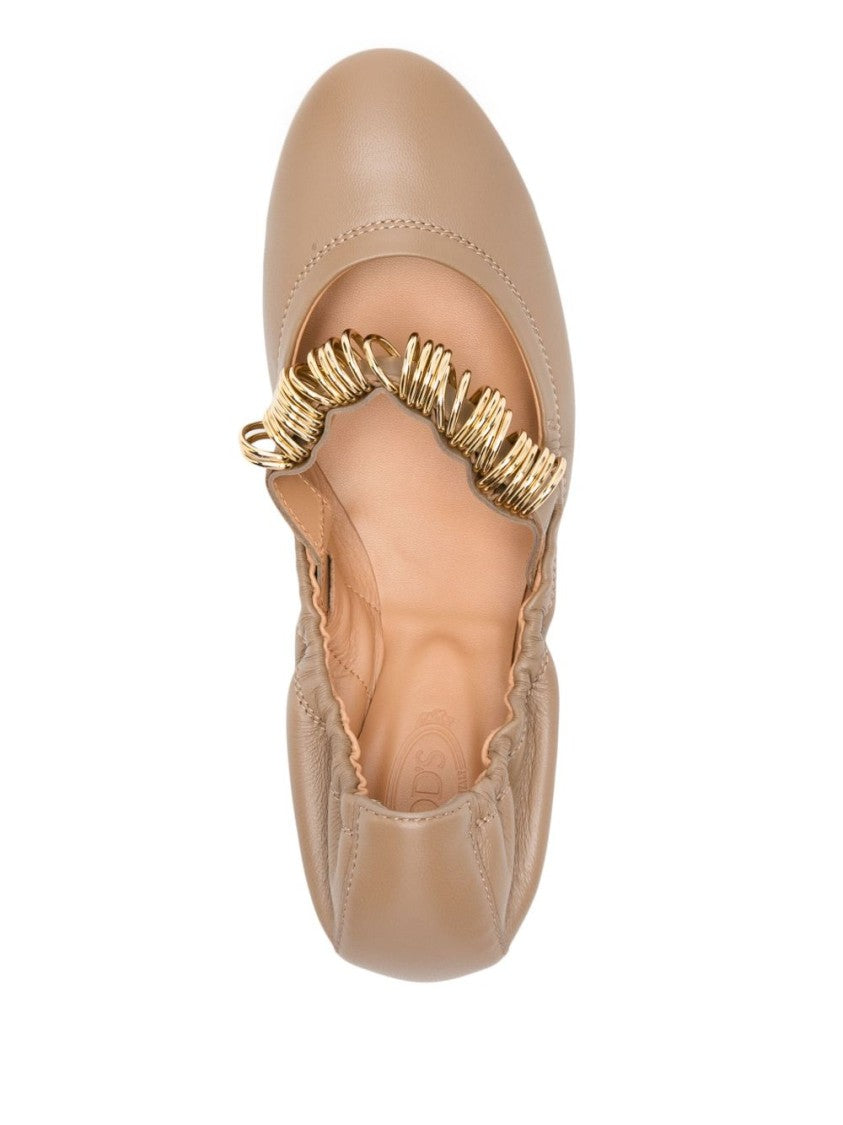 Tod's Gathered Elasticized Flat Shoes With Decorative Gold Rings