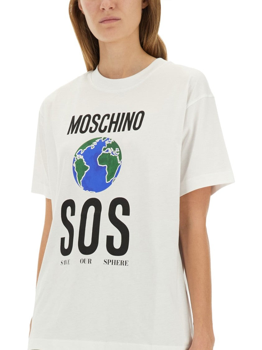 Moschino Relaxed-Fit Cotton T-Shirt With Bold Globe Print
