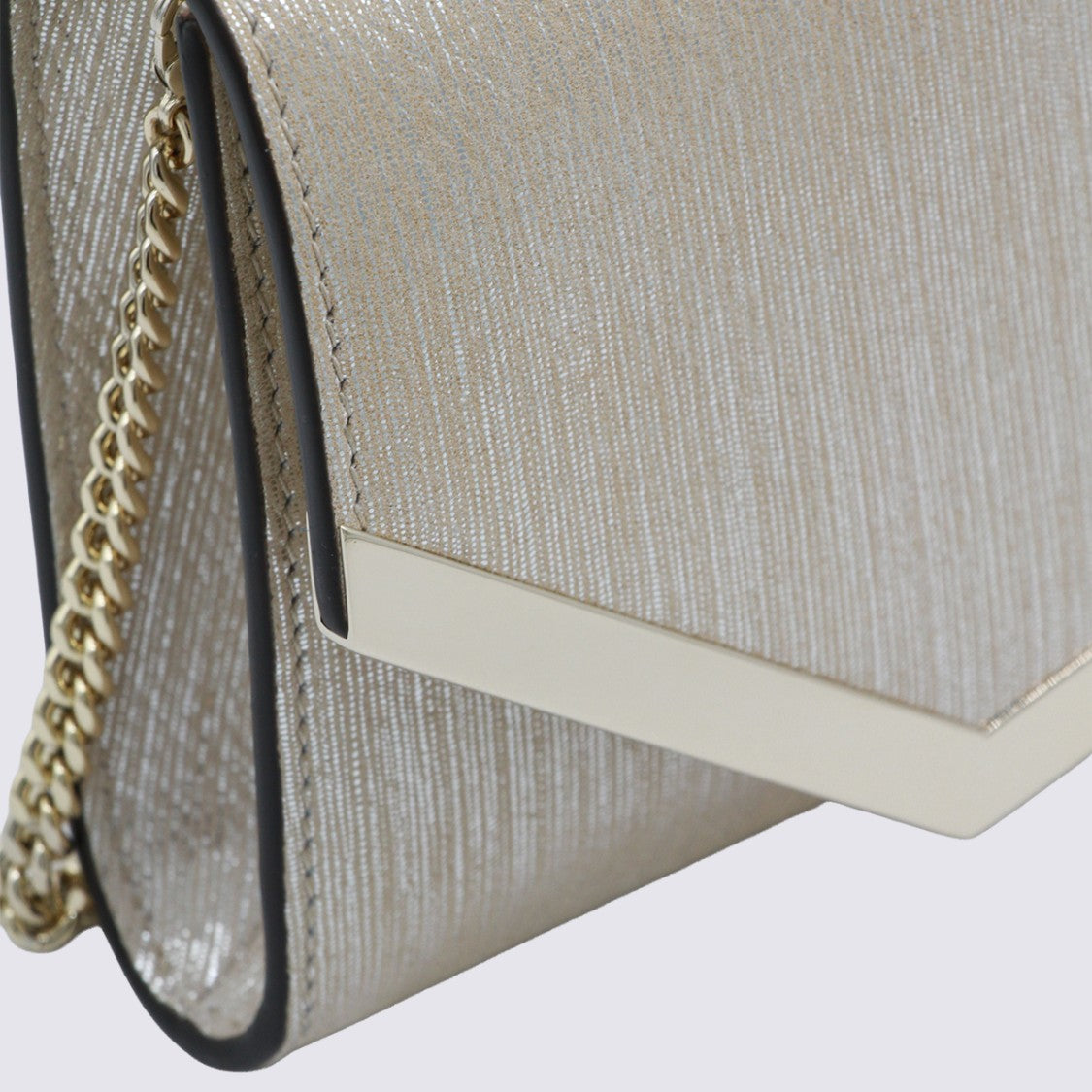 Jimmy Choo Rectangular Gold Clutch Bag With Polished Metal Accent