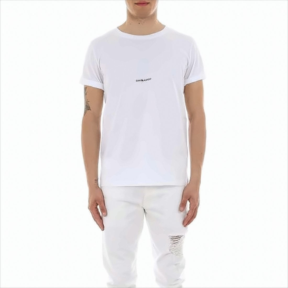 Saint Laurent White Round Neck T-Shirt With Signature Logo