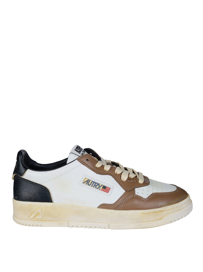 Autry White Brown Overlays Low-Top Sneakers