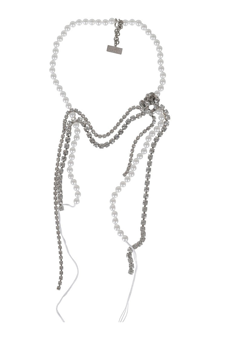 Mm6 By Maison Margiela Pearl And Crystal Necklace - Silver