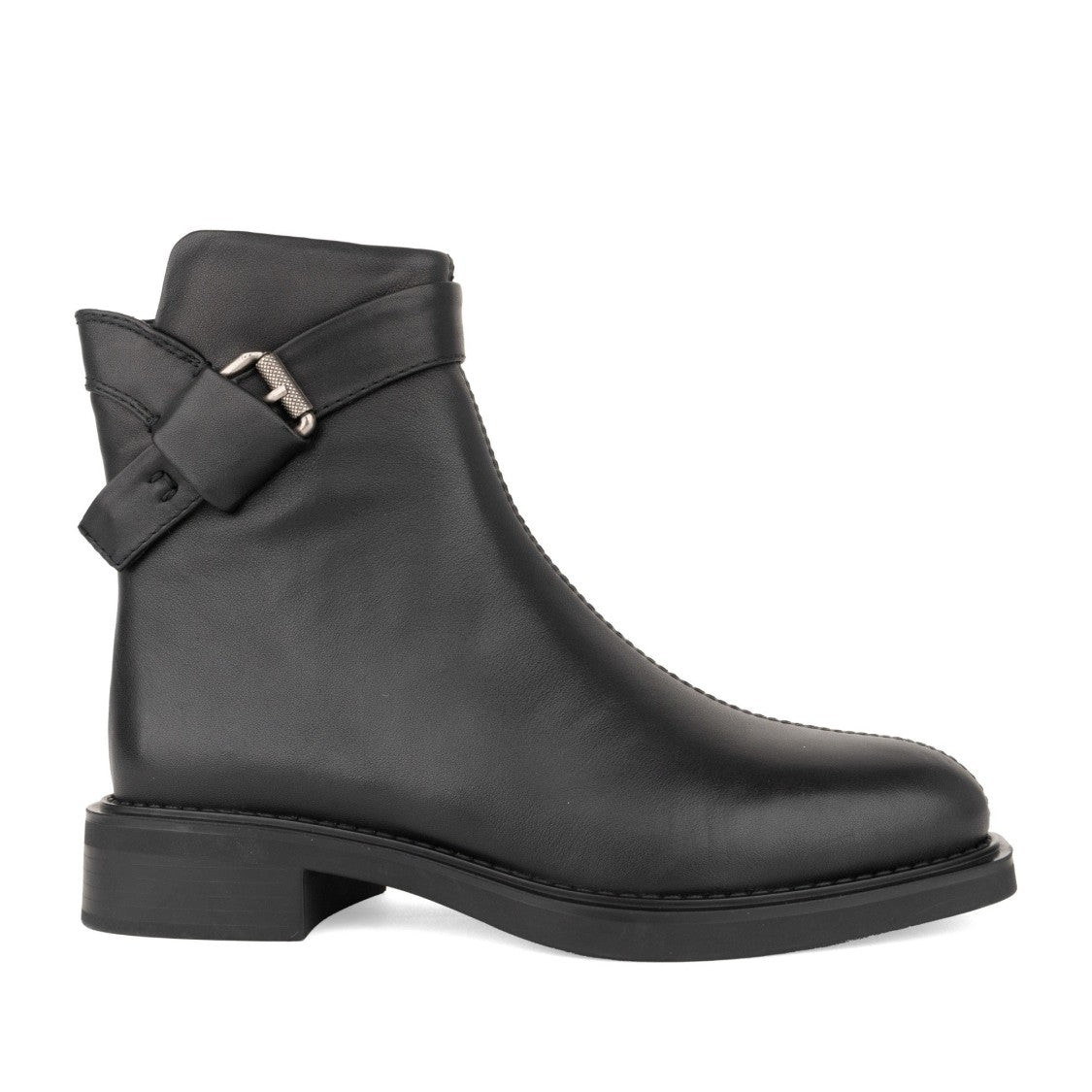 Linda Baumann Black Smooth Leather Decorative Strap Ankle Boots