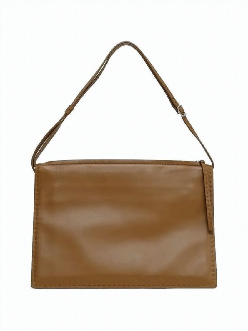 Phoebe Philo Rectangular Brown Leather Clutch With Adjustable Strap