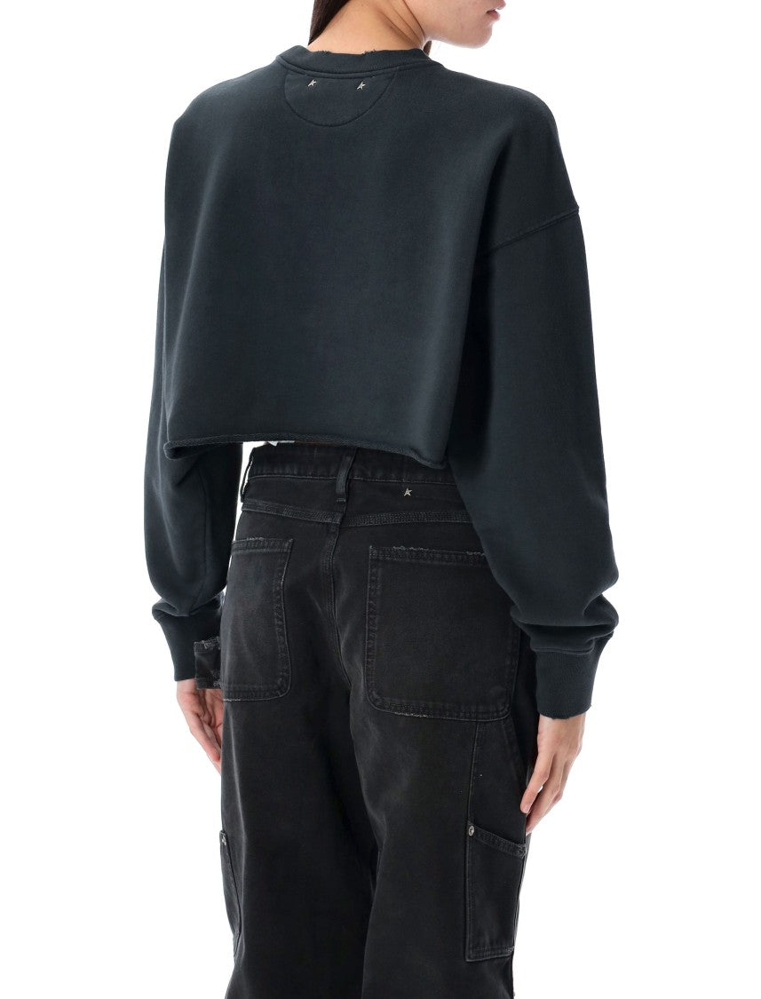 Golden Goose Cropped Fleece Crew Neck Crystal Sweatshirt