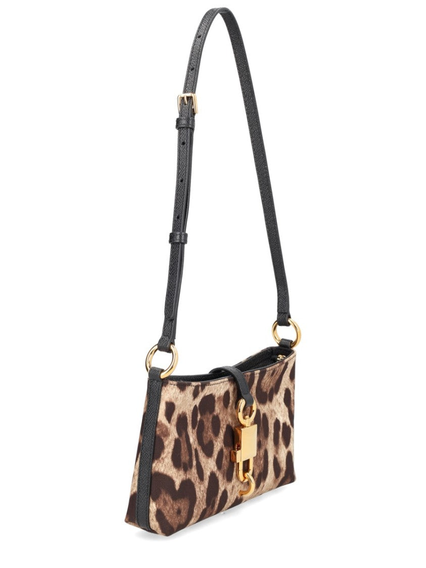 Dolce & Gabbana Lock Leopard Print Polyamide Shoulder Bag