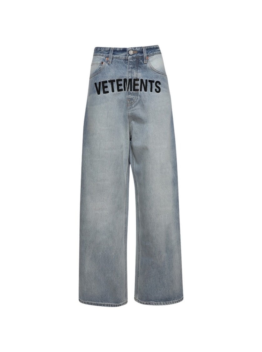 Vetements Embroidered Logo Baggy Jeans Light Blue