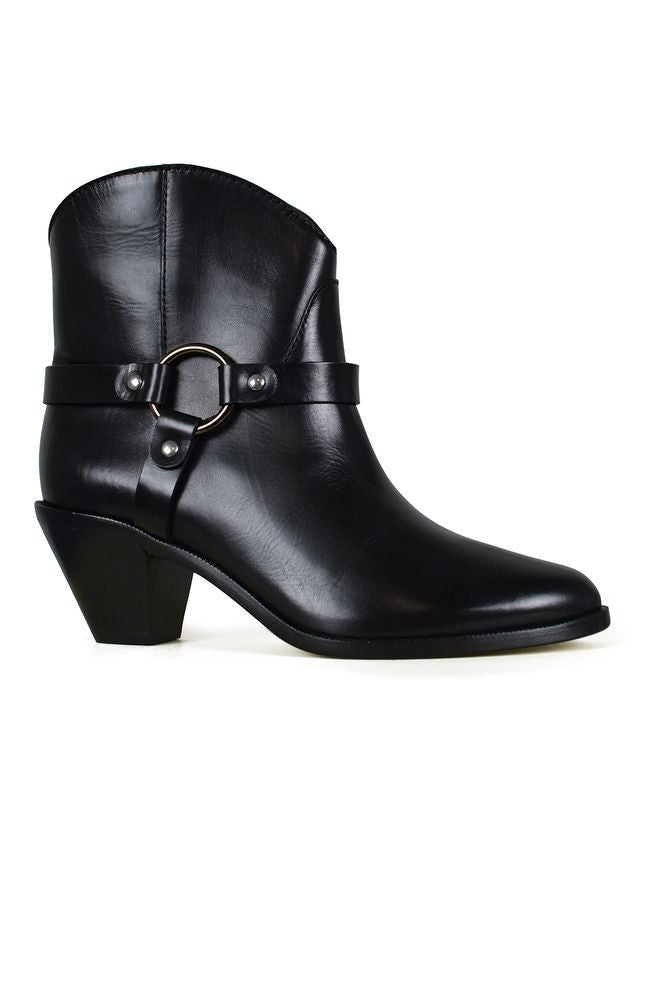 Francesco Russo Pointed Toe Black Leather Santiag Boots